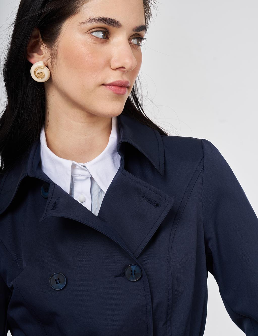 Belted Short Trench Coat, Dark Navy