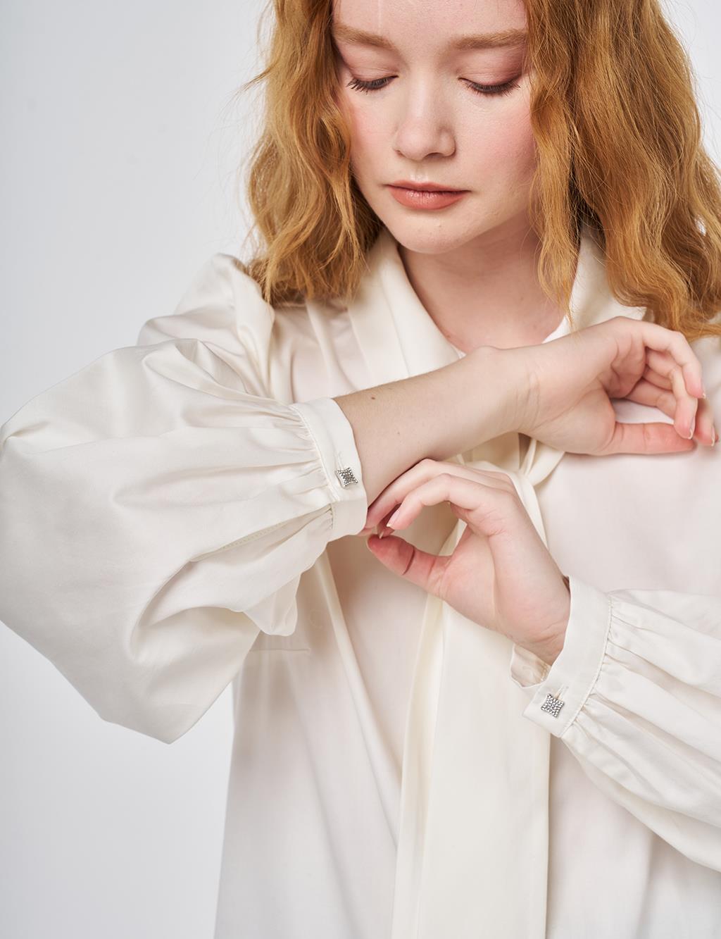 100% Cotton Shawl Collar Tunic Ecru