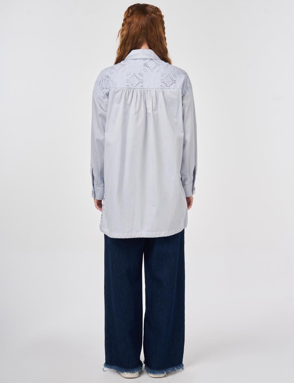 100% Cotton Jacket with Broderie Trim Blue