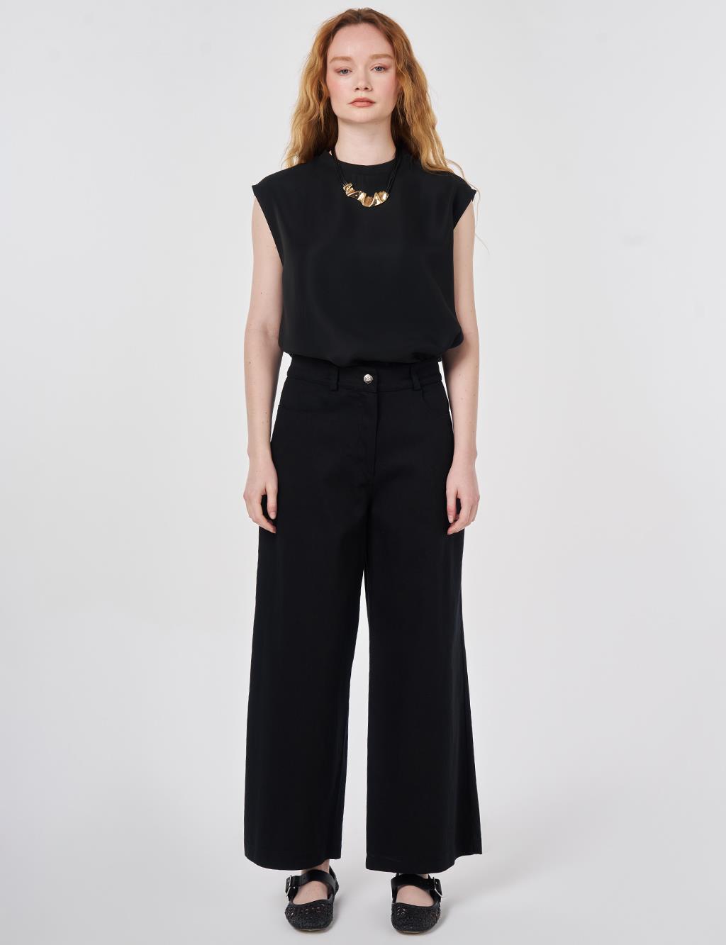 Wide Leg Canvas Pants Black