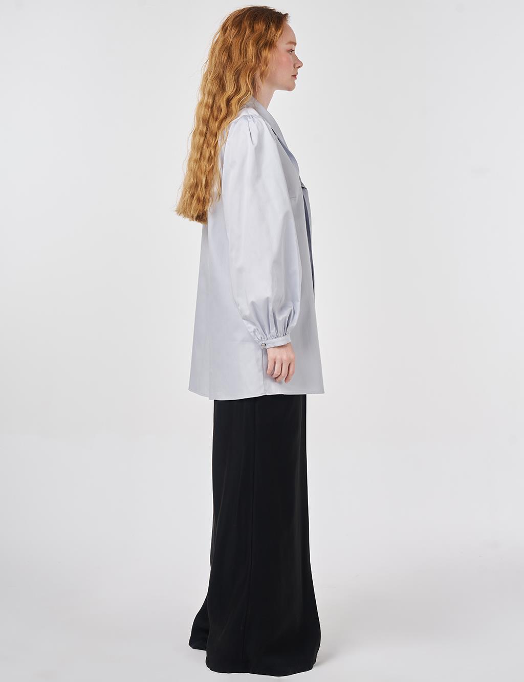 100% Cotton Shawl Collar Tunic Blue