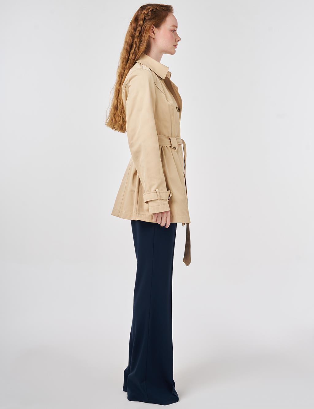 Belted Short Trench Coat, Light Yellow
