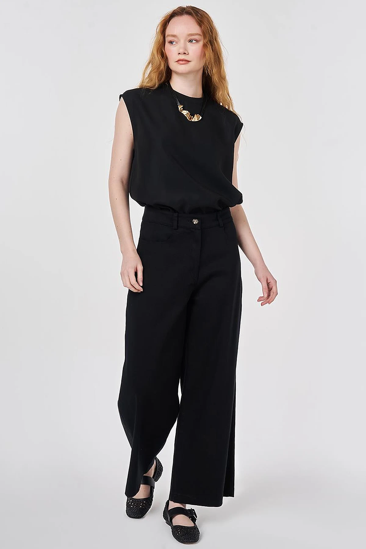 Wide Leg Non Denim Pants Black