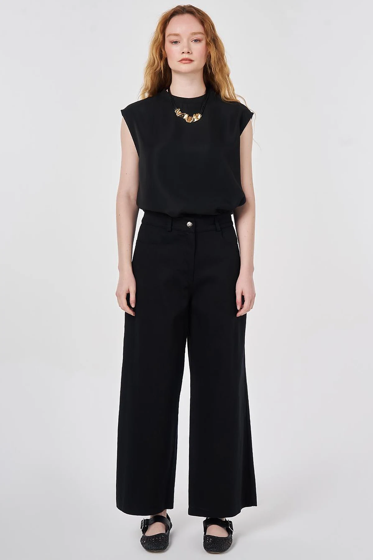 Wide Leg Non Denim Pants Black