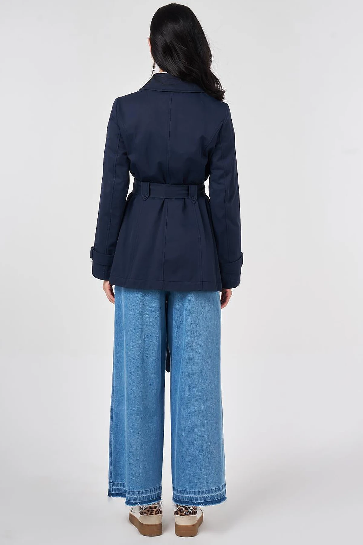 Belted Short Trench Coat, Dark Navy
