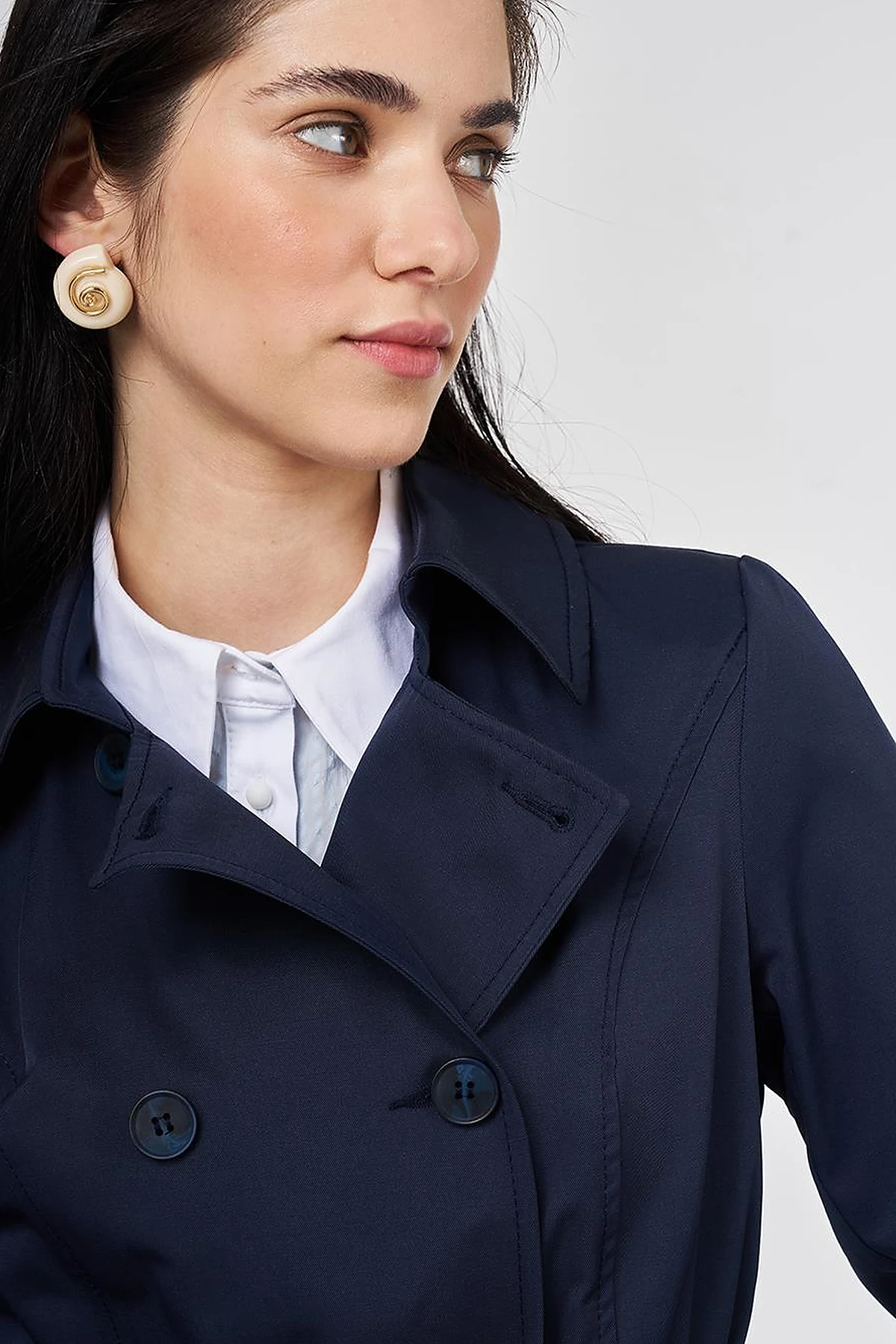 Belted Short Trench Coat, Dark Navy