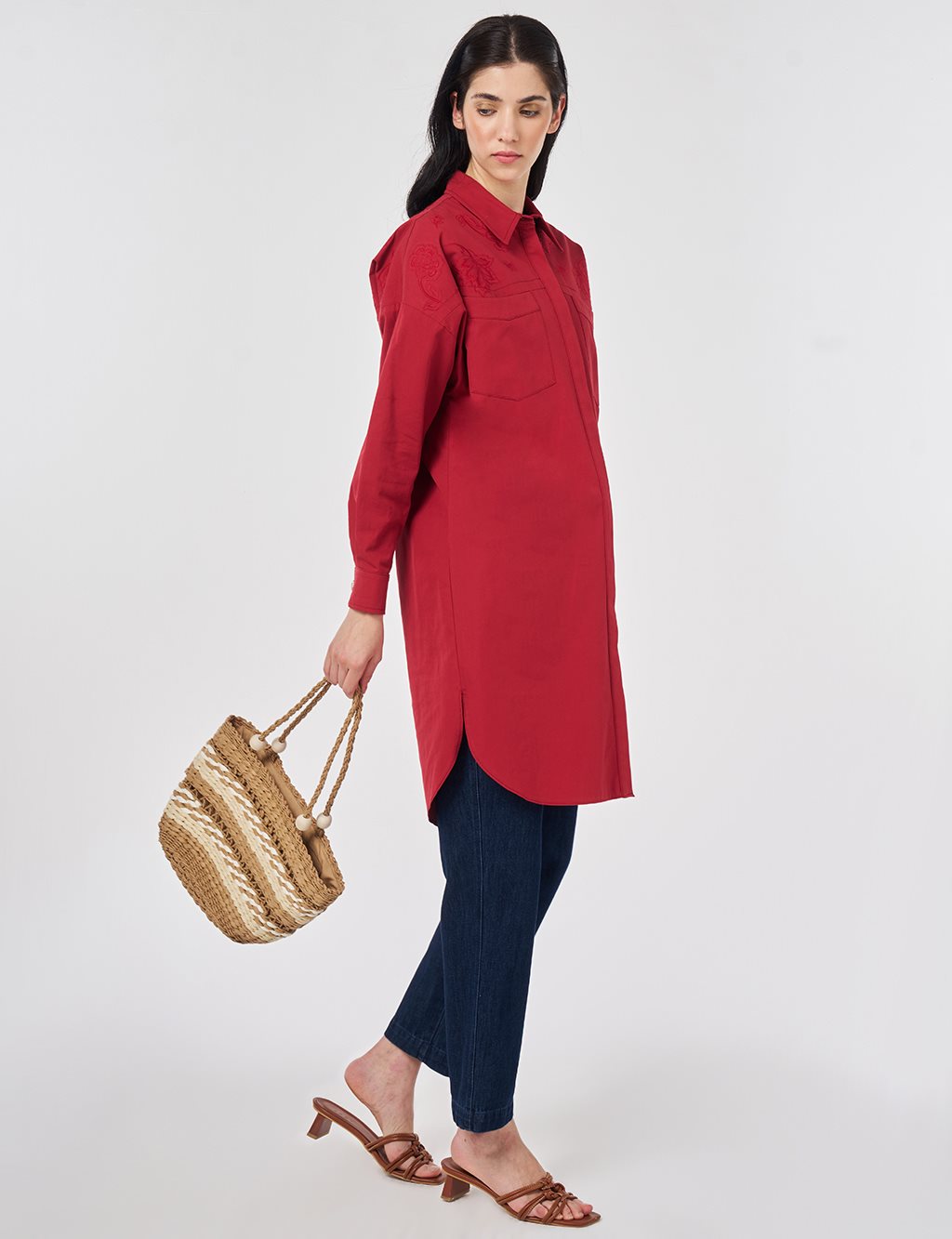 100% Cotton Embroidered Tunic Ruby