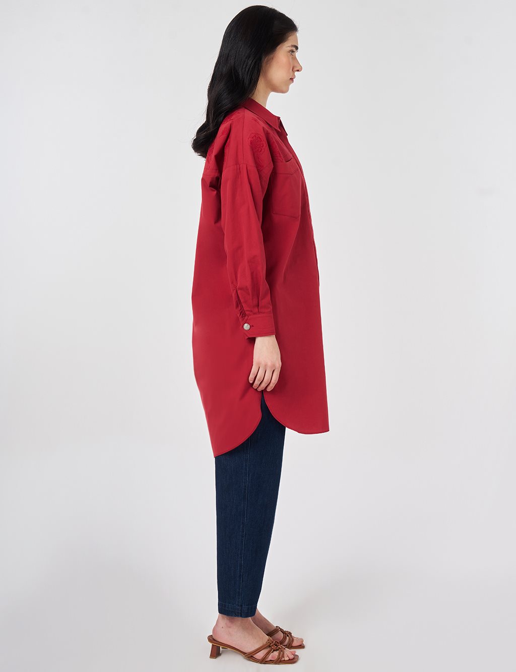 100% Cotton Embroidered Tunic Ruby