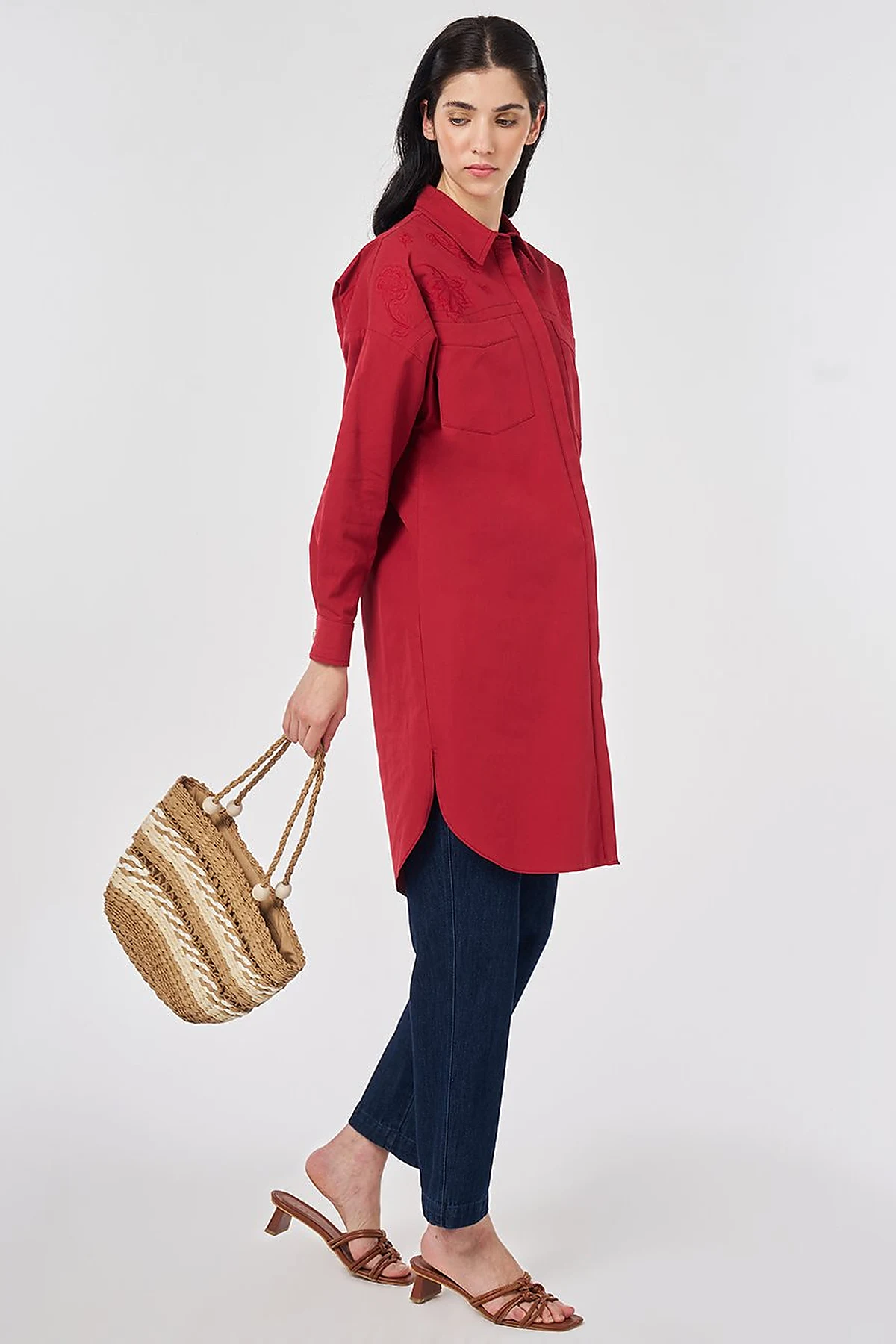 100% Cotton Embroidered Tunic Ruby