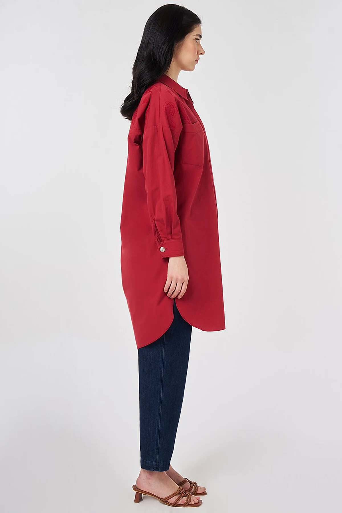 100% Cotton Embroidered Tunic Ruby