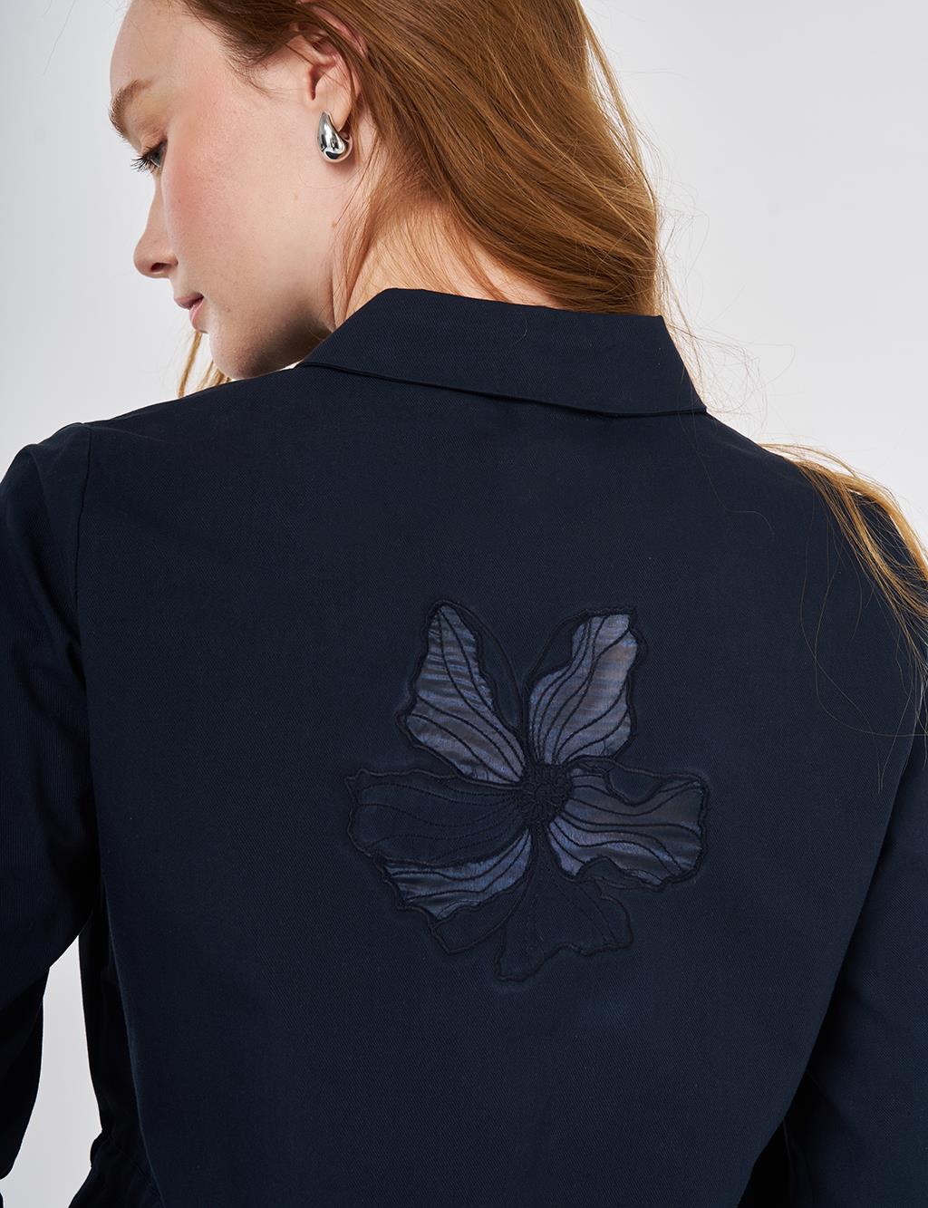 100% Cotton Floral Applique Skirt Set Dark Navy