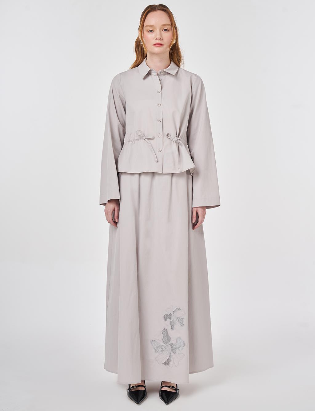 100% Cotton Floral Applique Skirt Set Grey