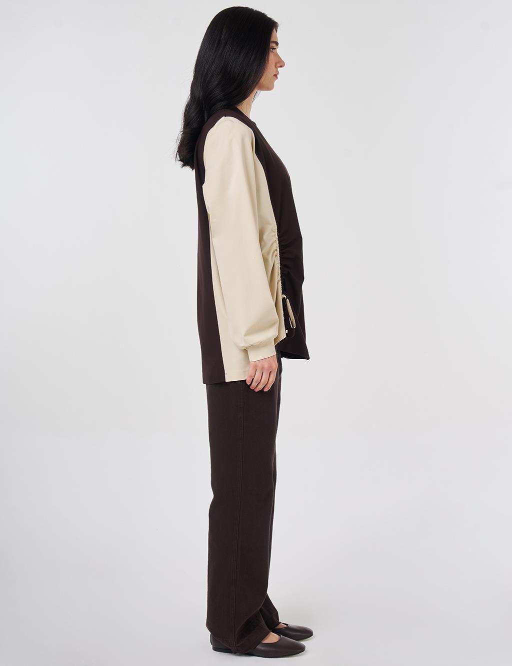 Gathered Detail Jersey Tunic Dark Brown