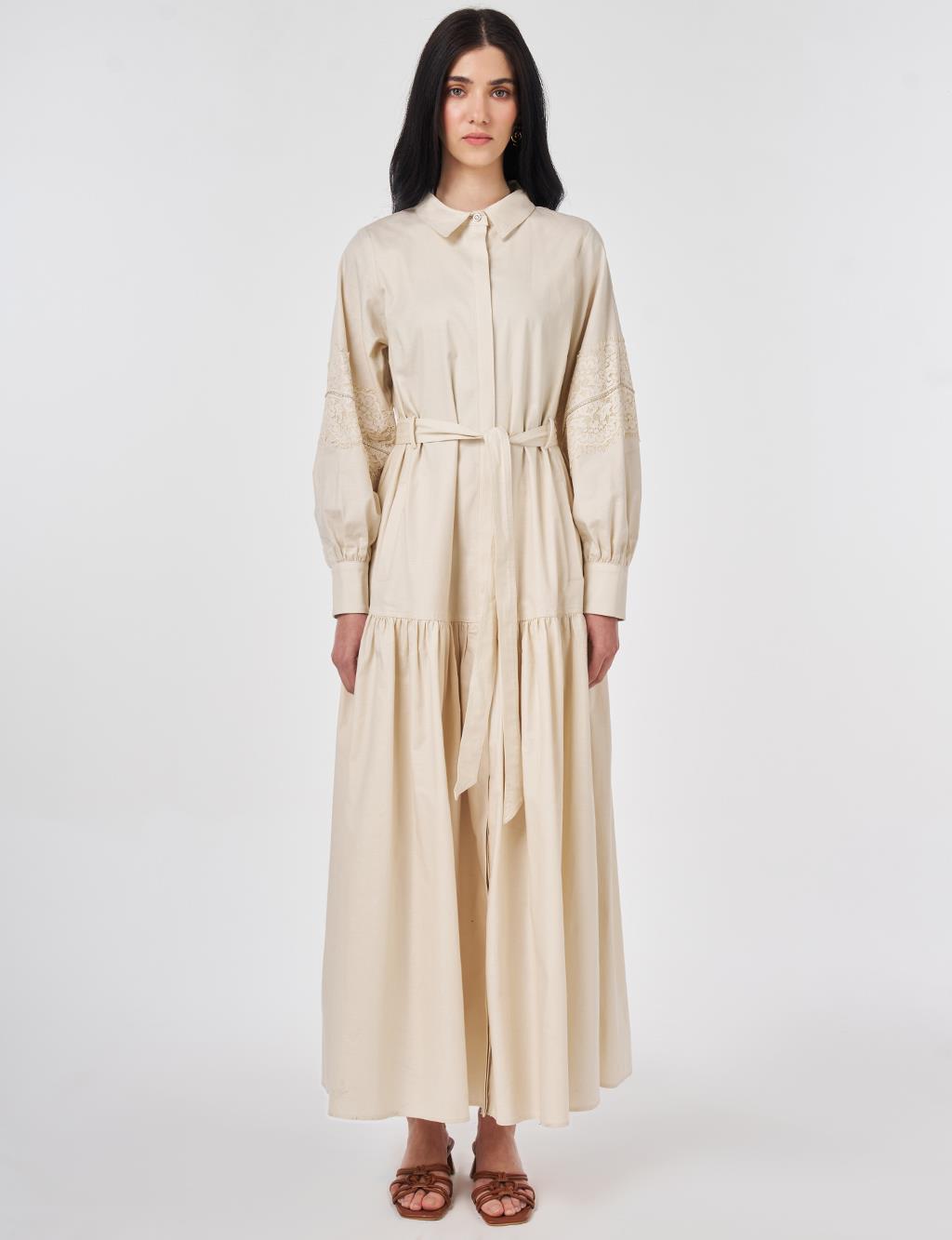 Lace Trimmed Maxi Dress Cream