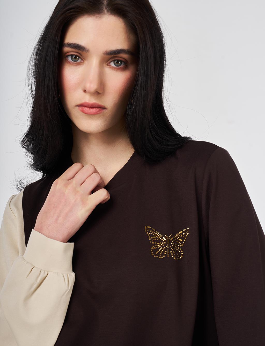 Gathered Detail Jersey Tunic Dark Brown