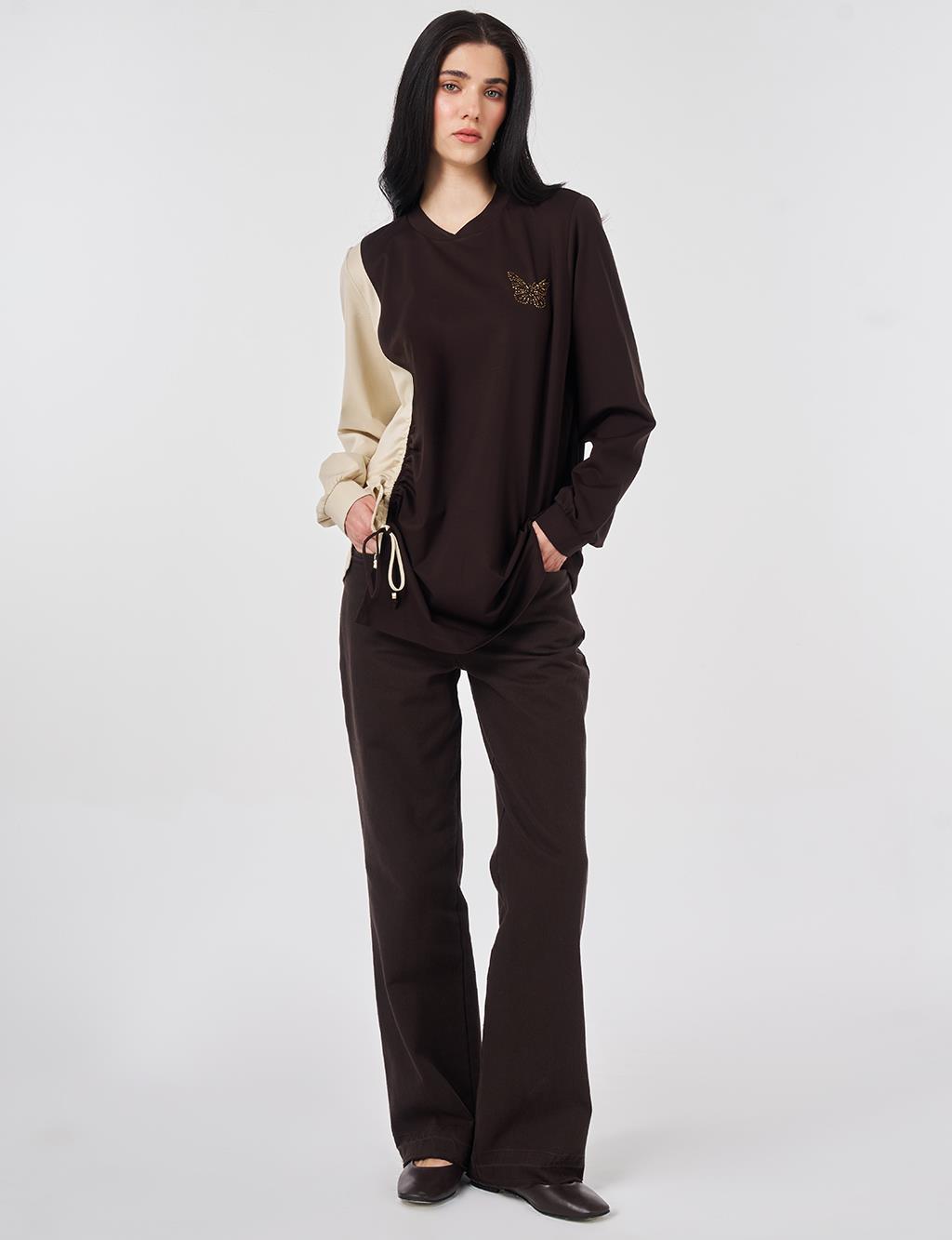 Gathered Detail Jersey Tunic Dark Brown