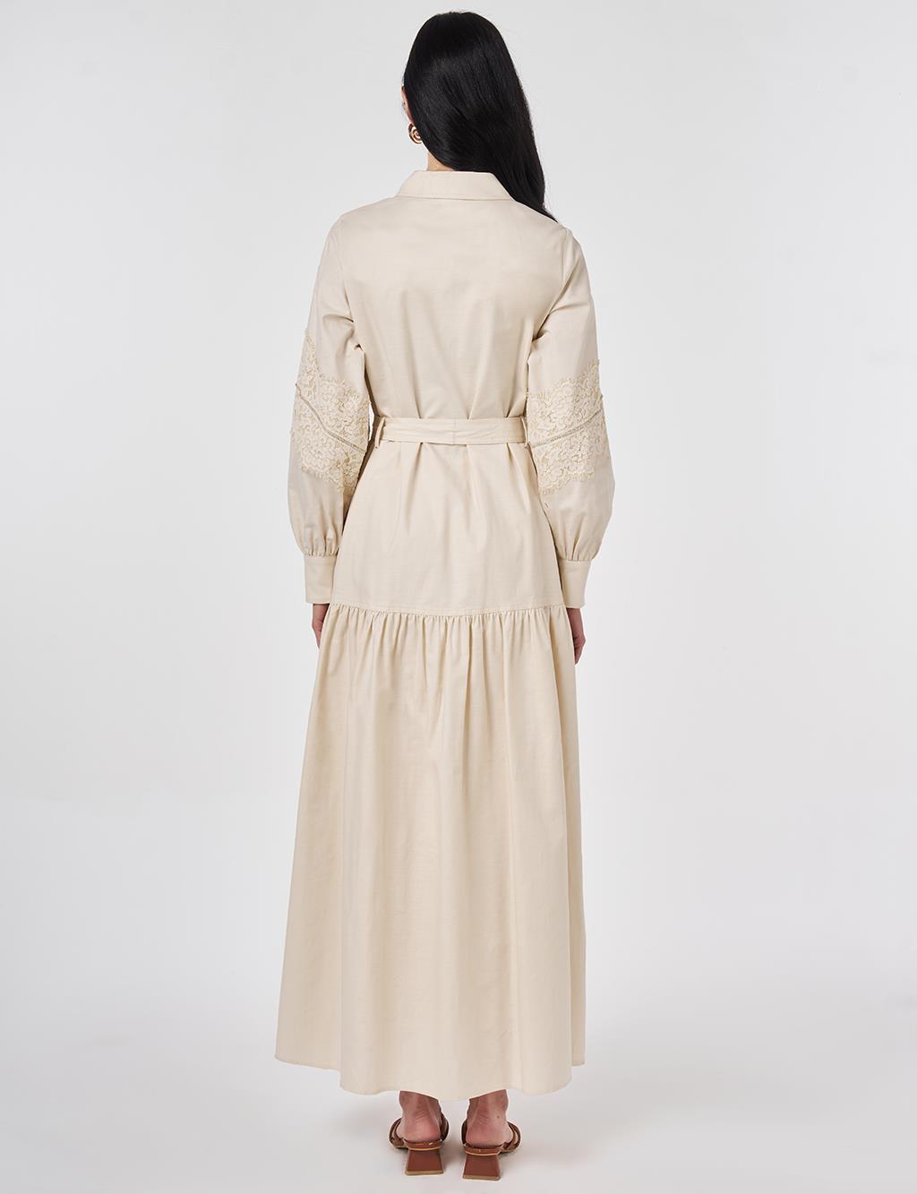 Lace Trimmed Maxi Dress Cream