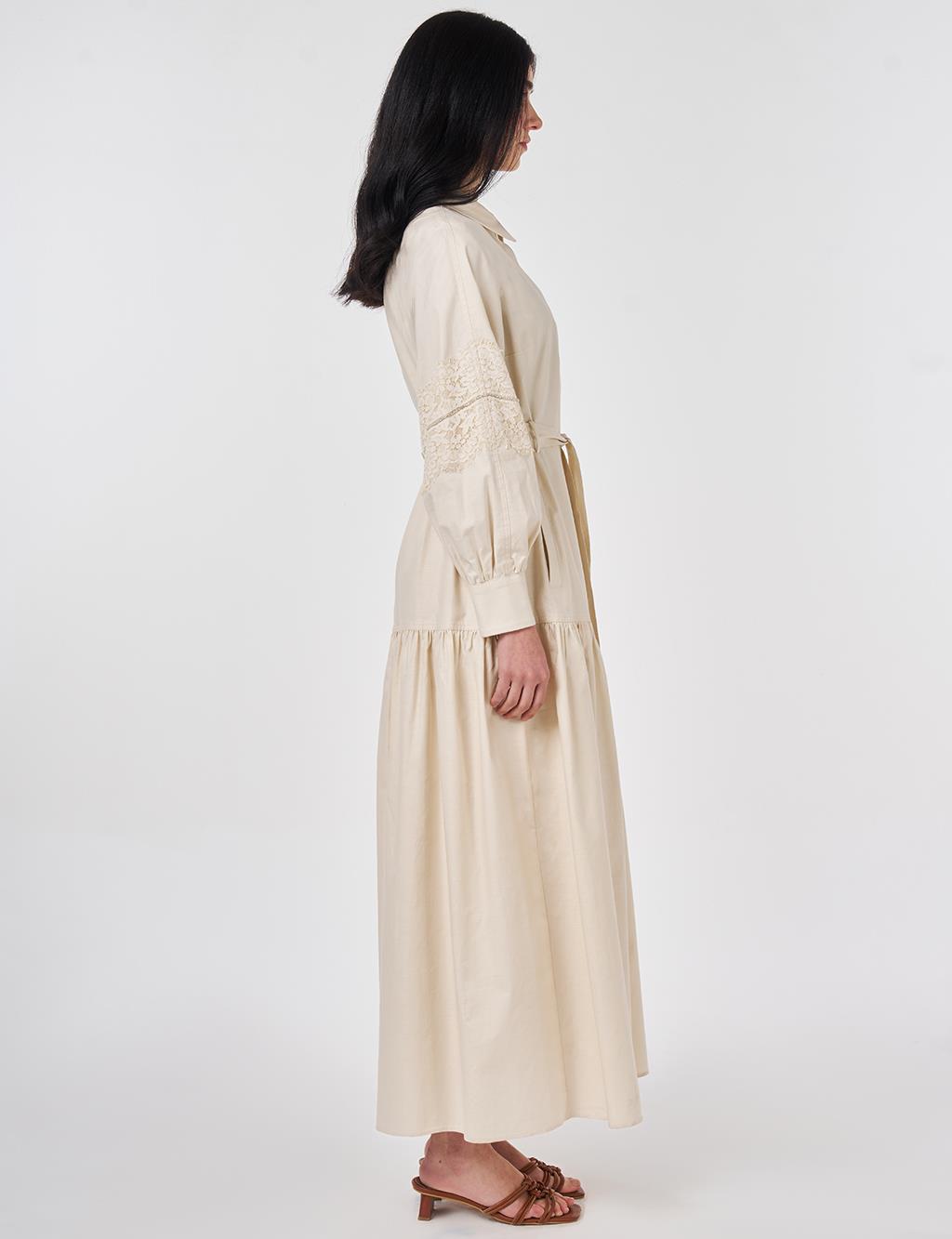 Lace Trimmed Maxi Dress Cream