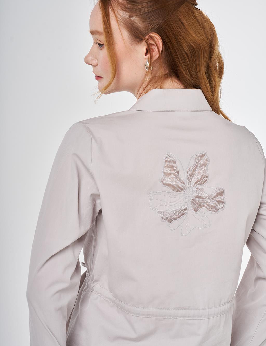 100% Cotton Floral Applique Skirt Set Grey