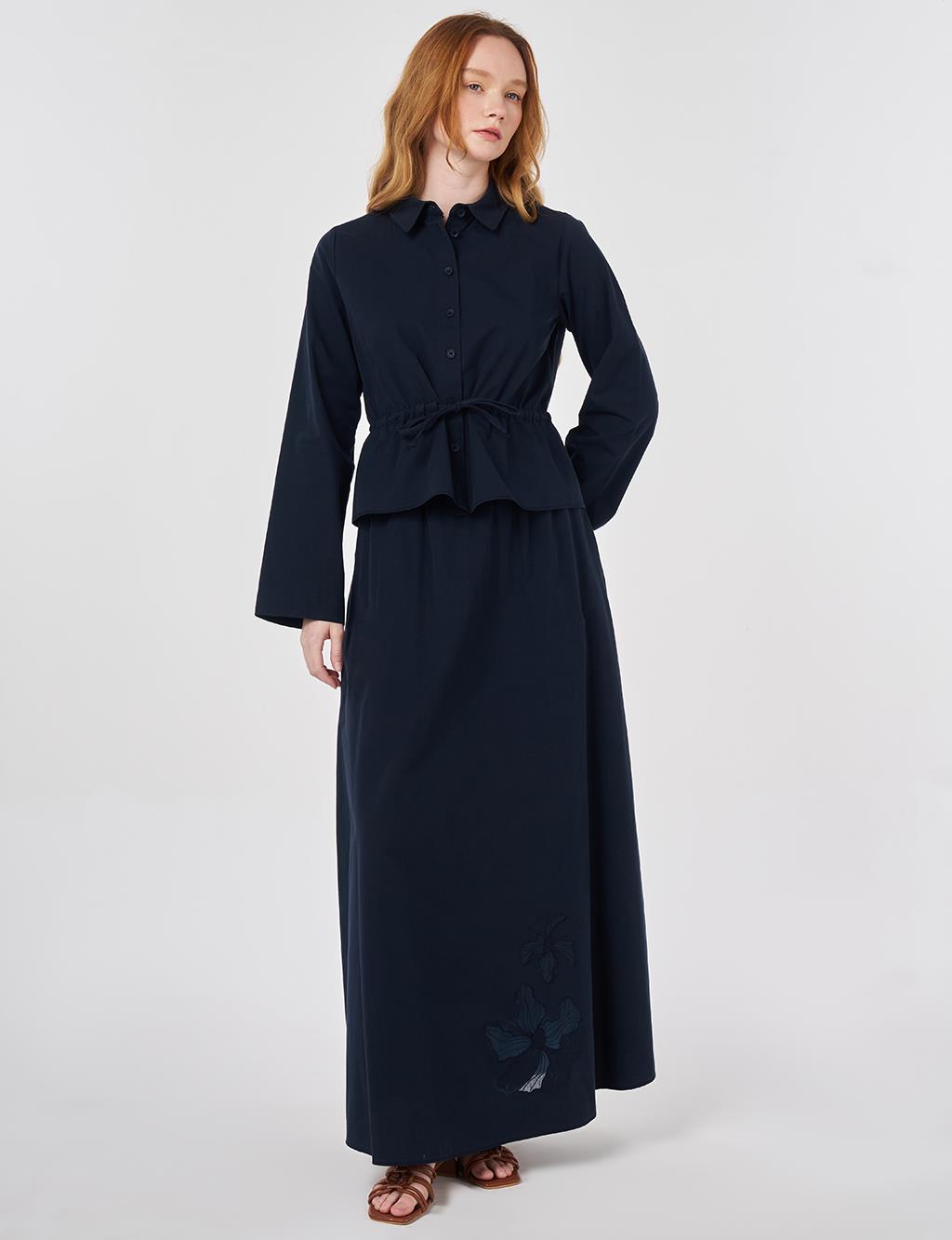 100% Cotton Floral Applique Skirt Set Dark Navy