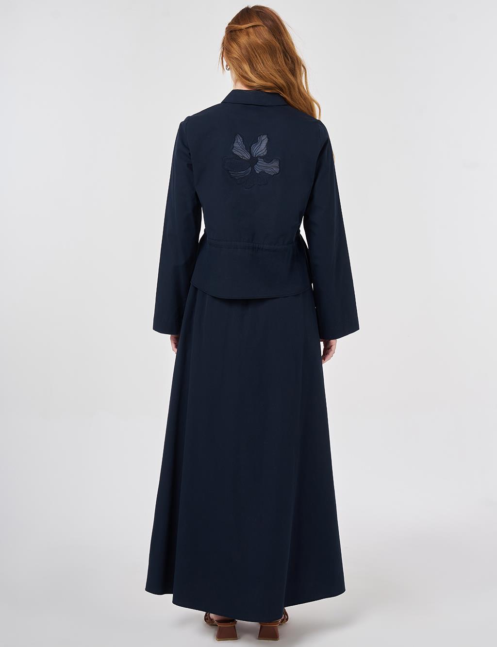 100% Cotton Floral Applique Skirt Set Dark Navy