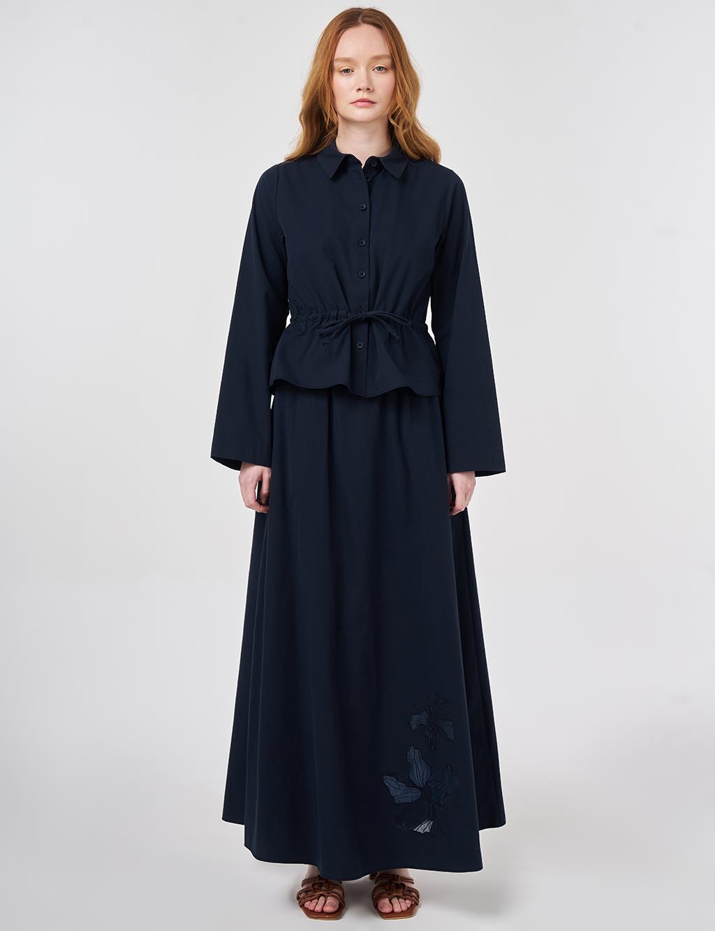 100% Cotton Floral Applique Skirt Set Dark Navy