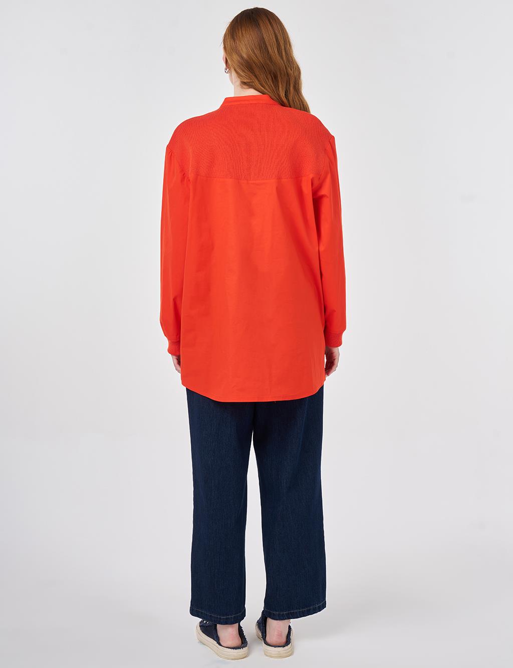 Patch Stitched Cotton Blouse, Coral
