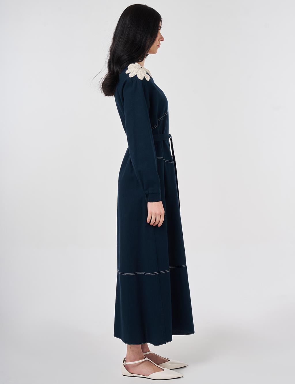 100% Cotton Piece Stitched Dress Navy