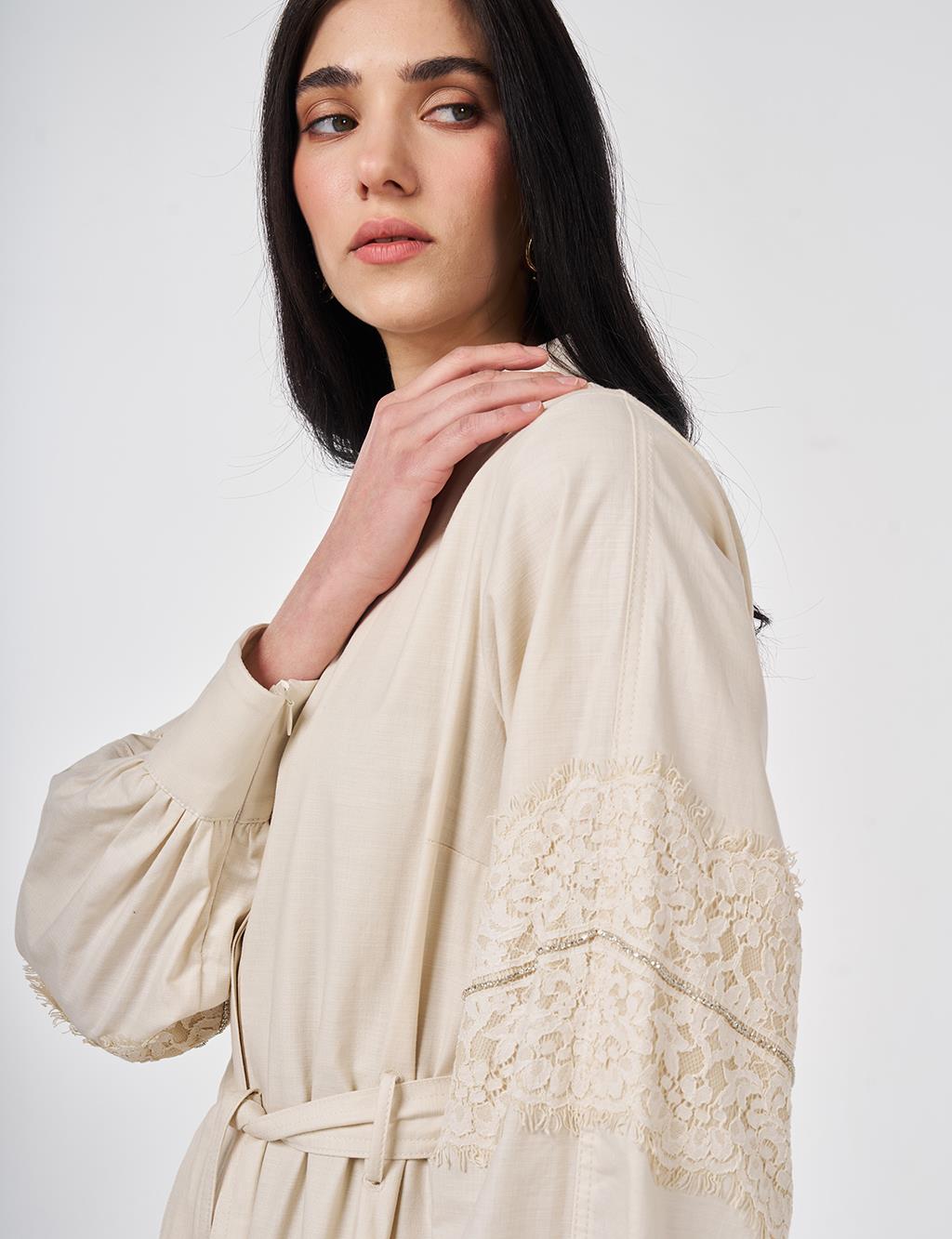 Lace Trimmed Maxi Dress Cream