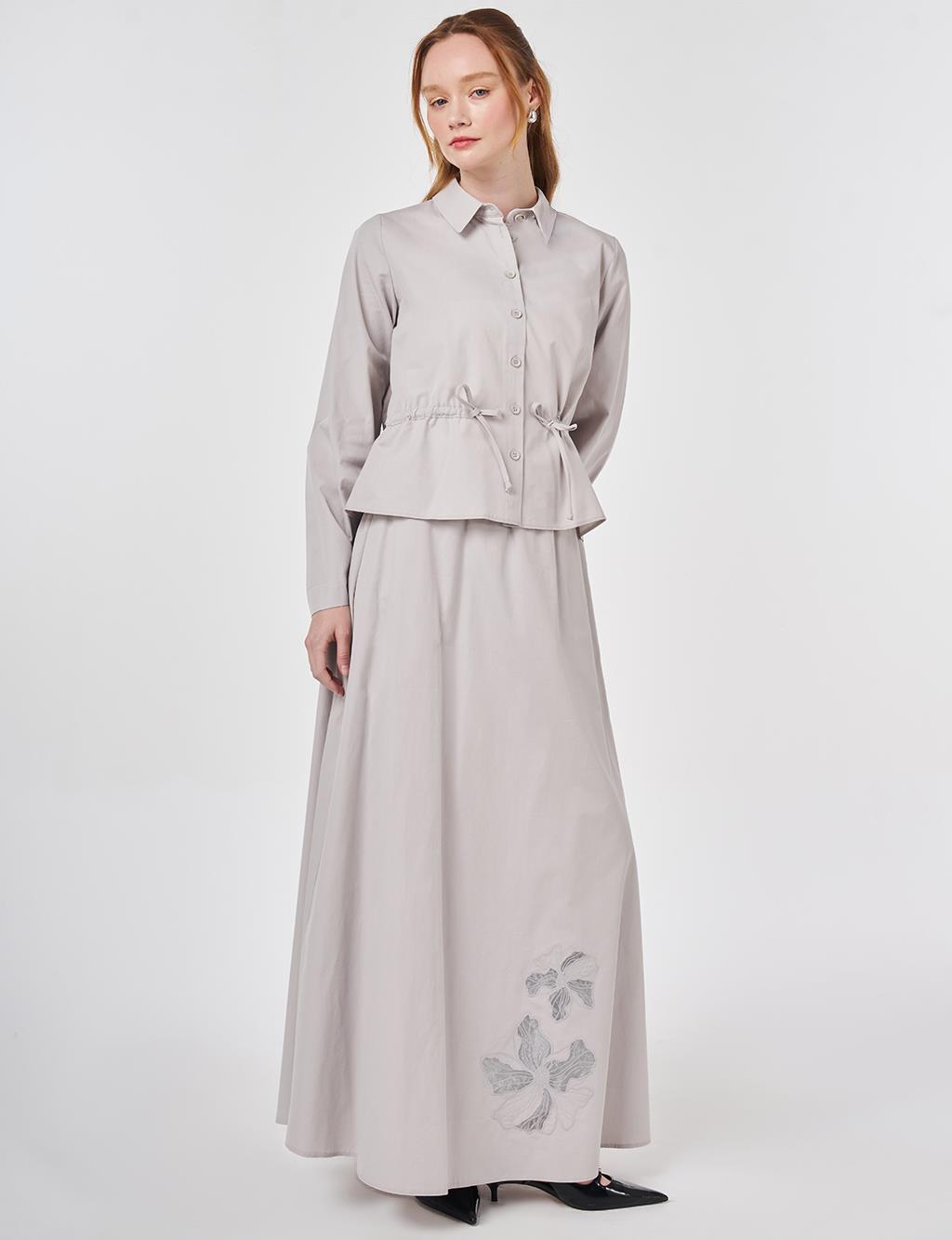 100% Cotton Floral Applique Skirt Set Grey