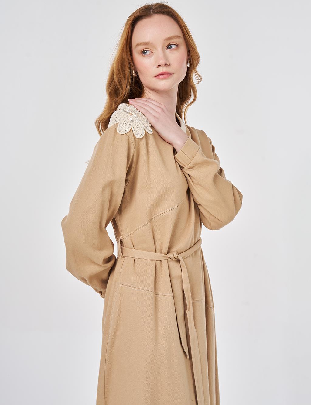 100% Cotton Piece Stitched Dress Beige