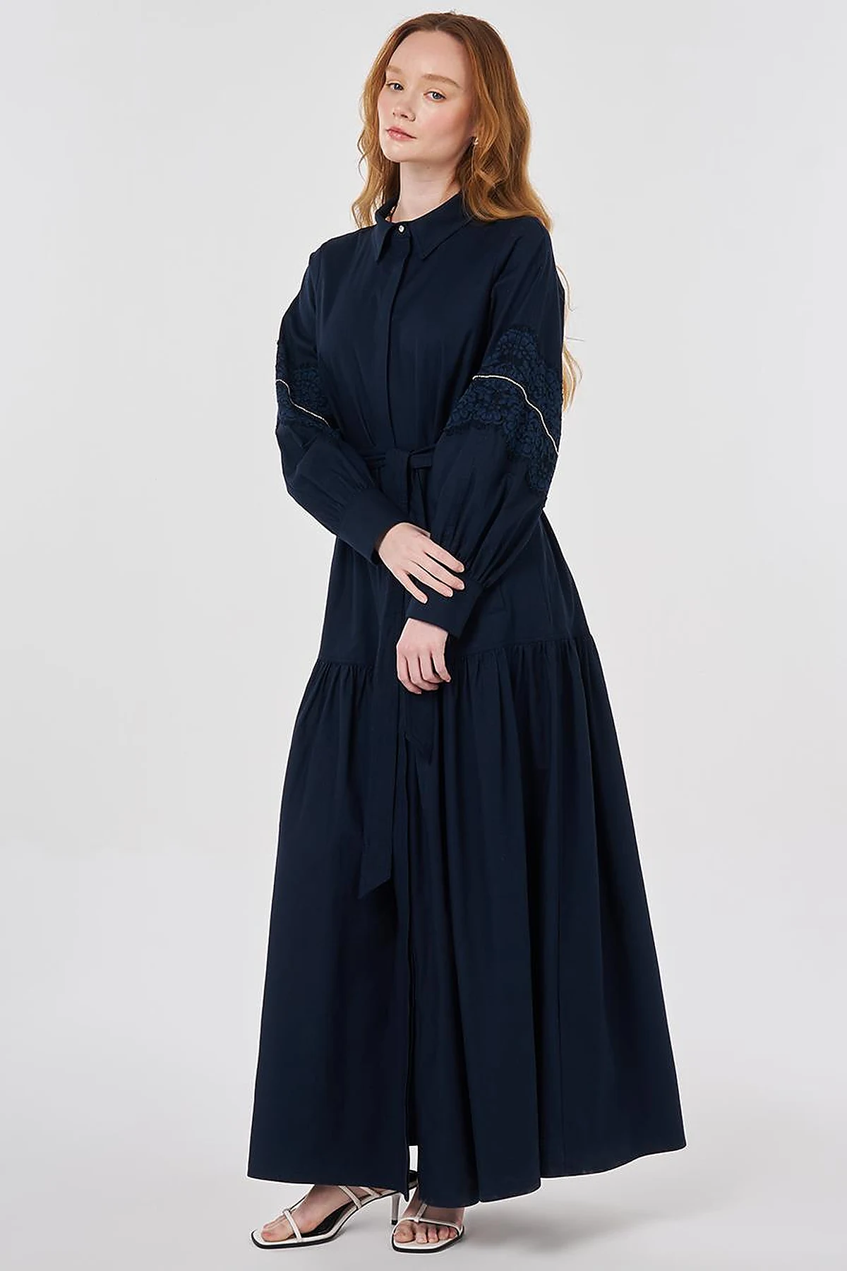 Lace Trimmed Maxi Dress Dark Navy