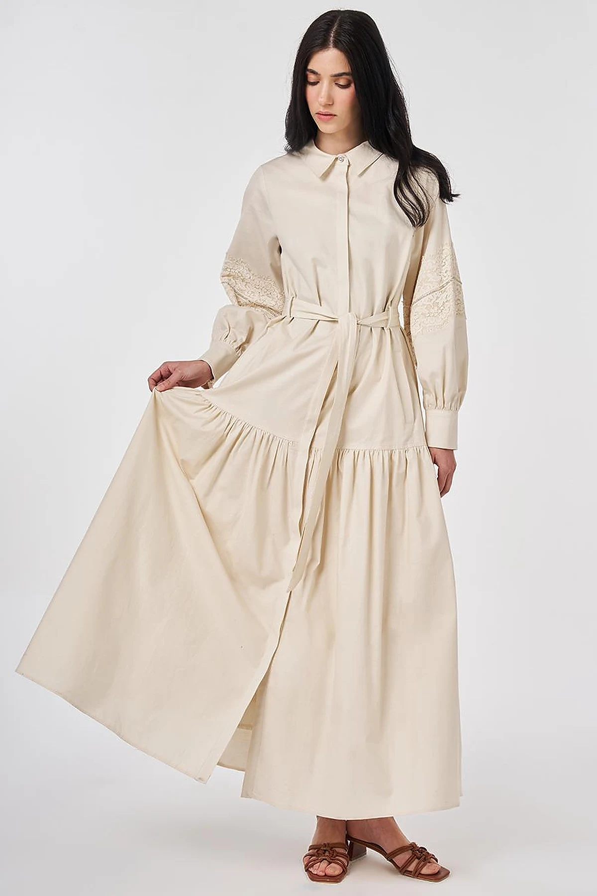 Lace Trimmed Maxi Dress Cream