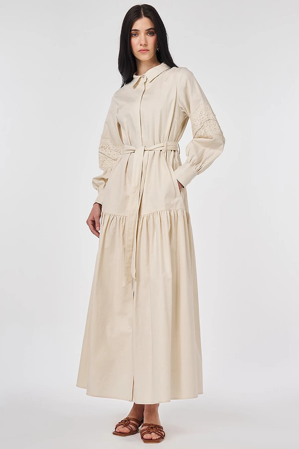 Lace Trimmed Maxi Dress Cream