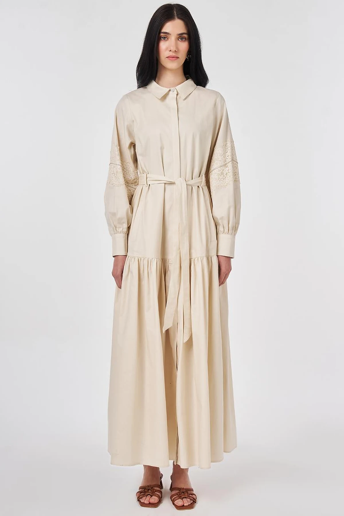 Lace Trimmed Maxi Dress Cream