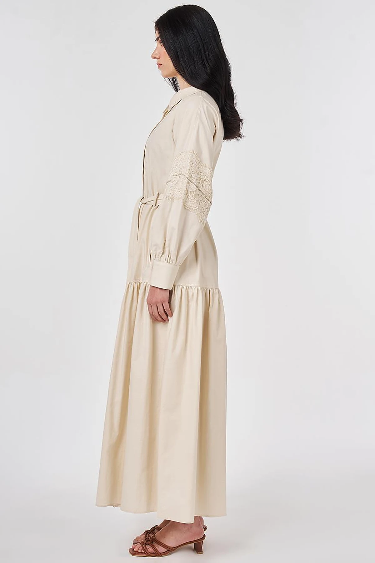 Lace Trimmed Maxi Dress Cream