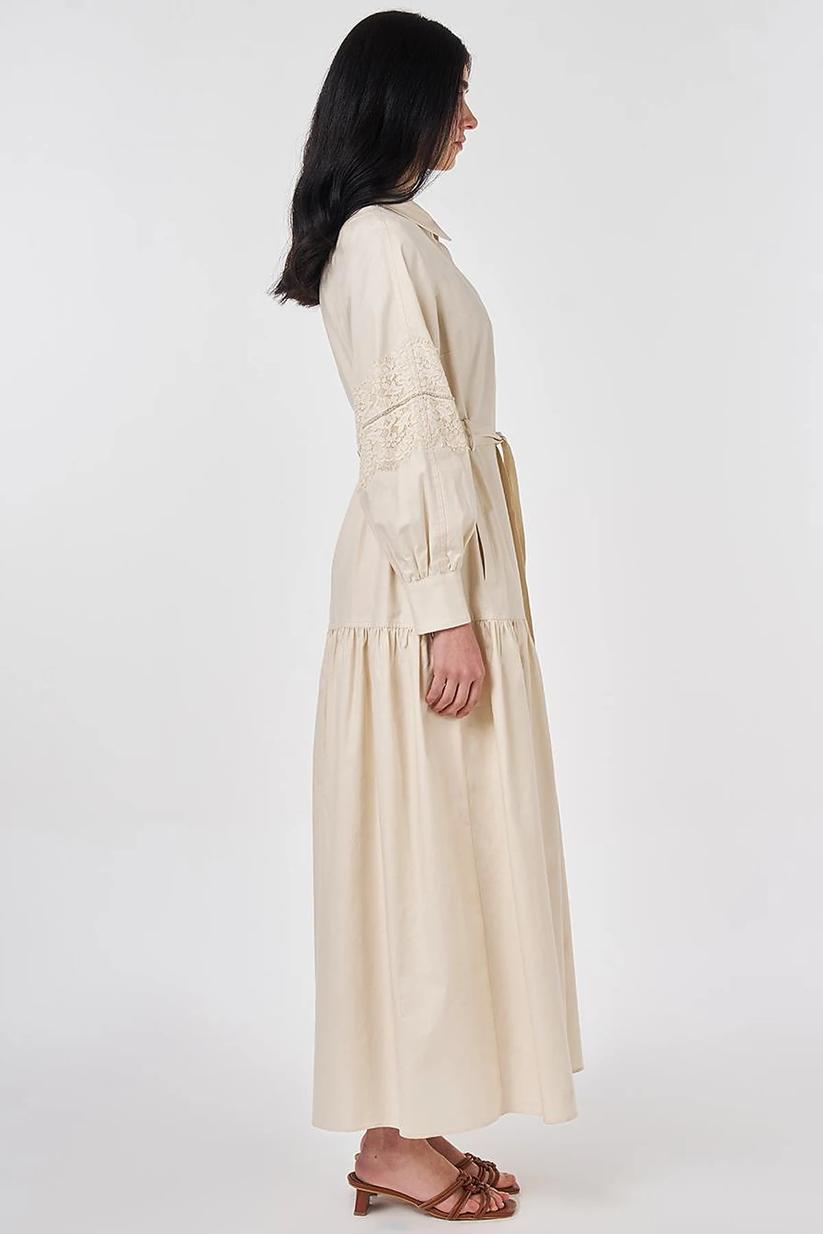 Lace Trimmed Maxi Dress Cream