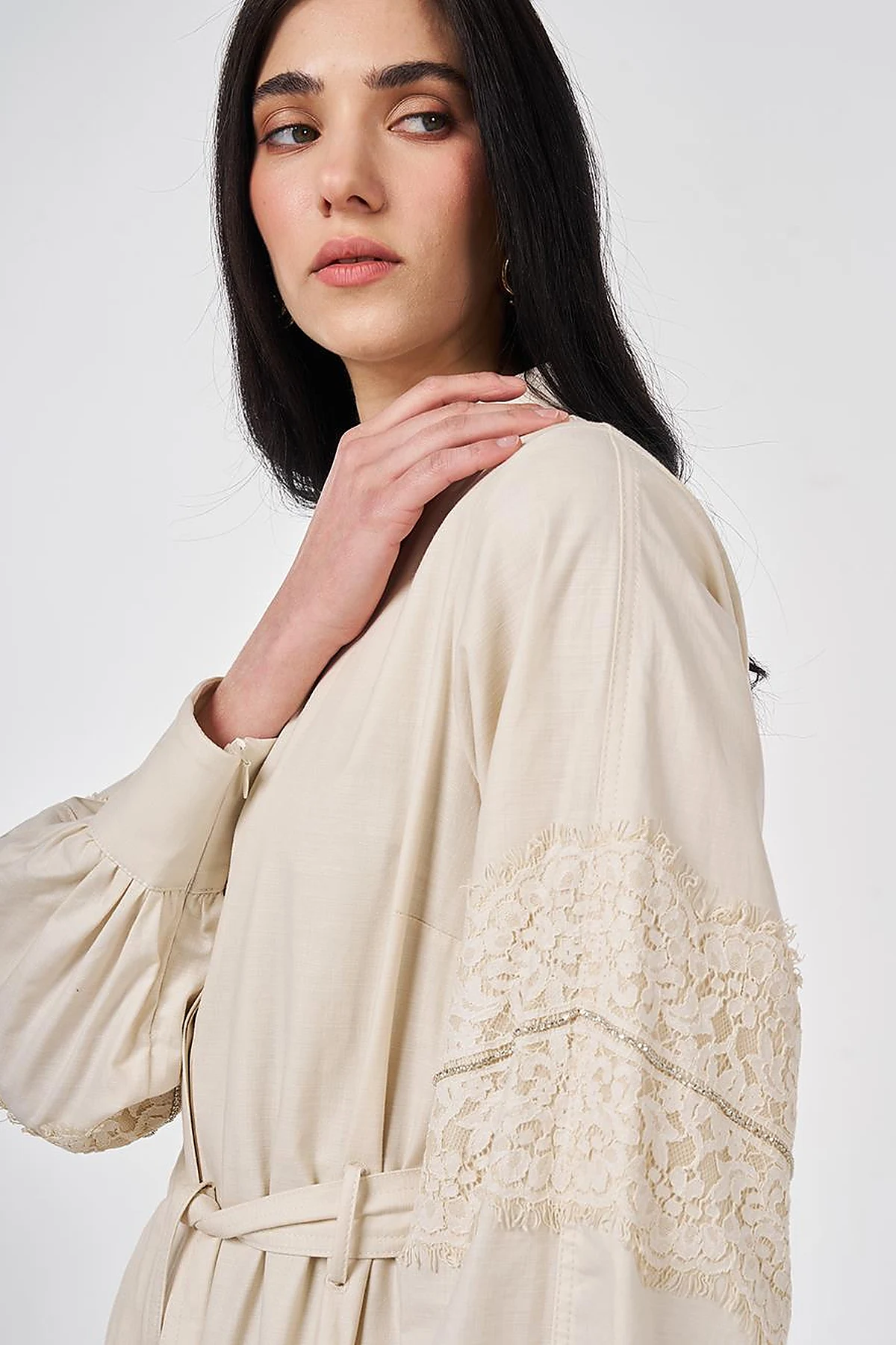 Lace Trimmed Maxi Dress Cream