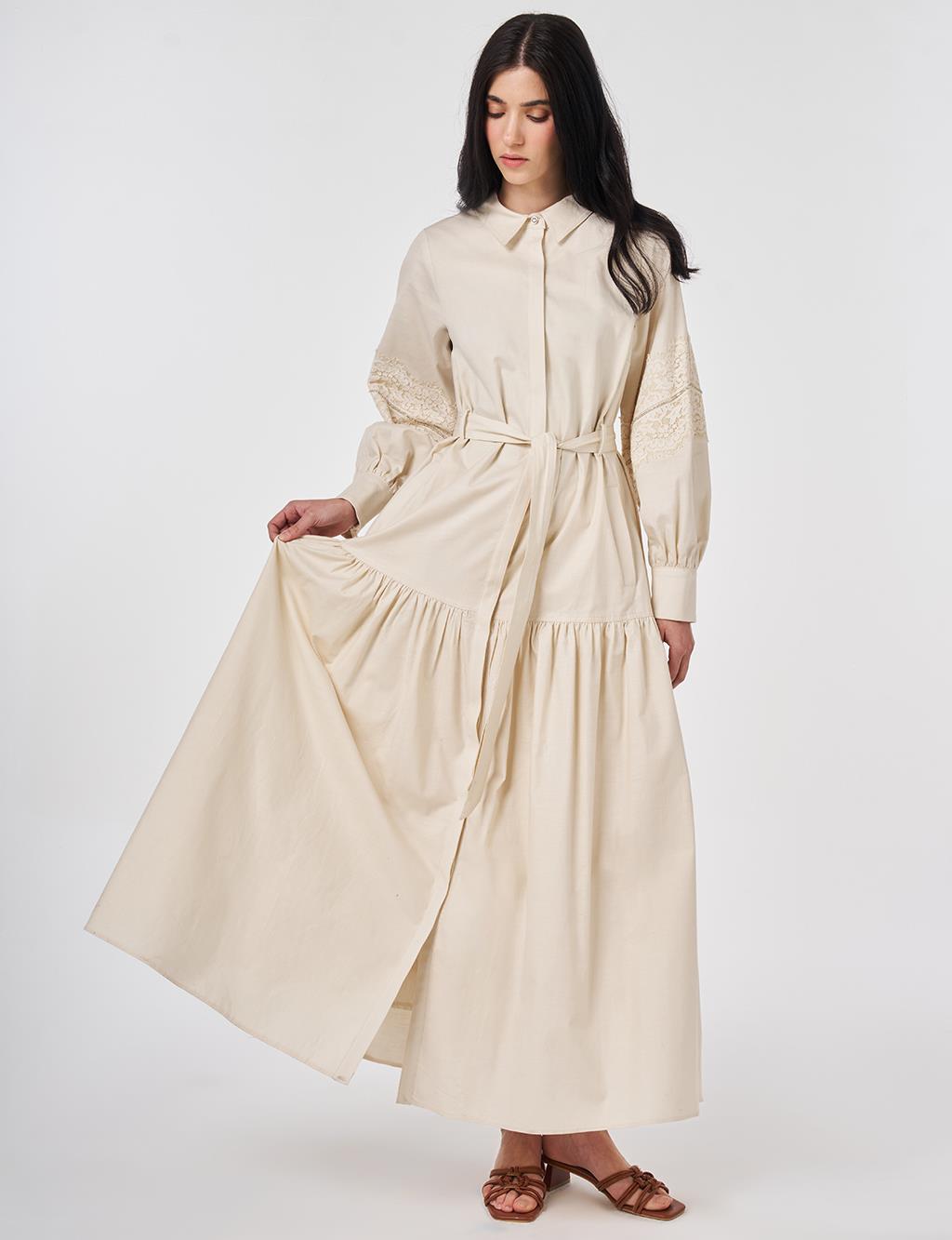 Lace Trimmed Maxi Dress Cream