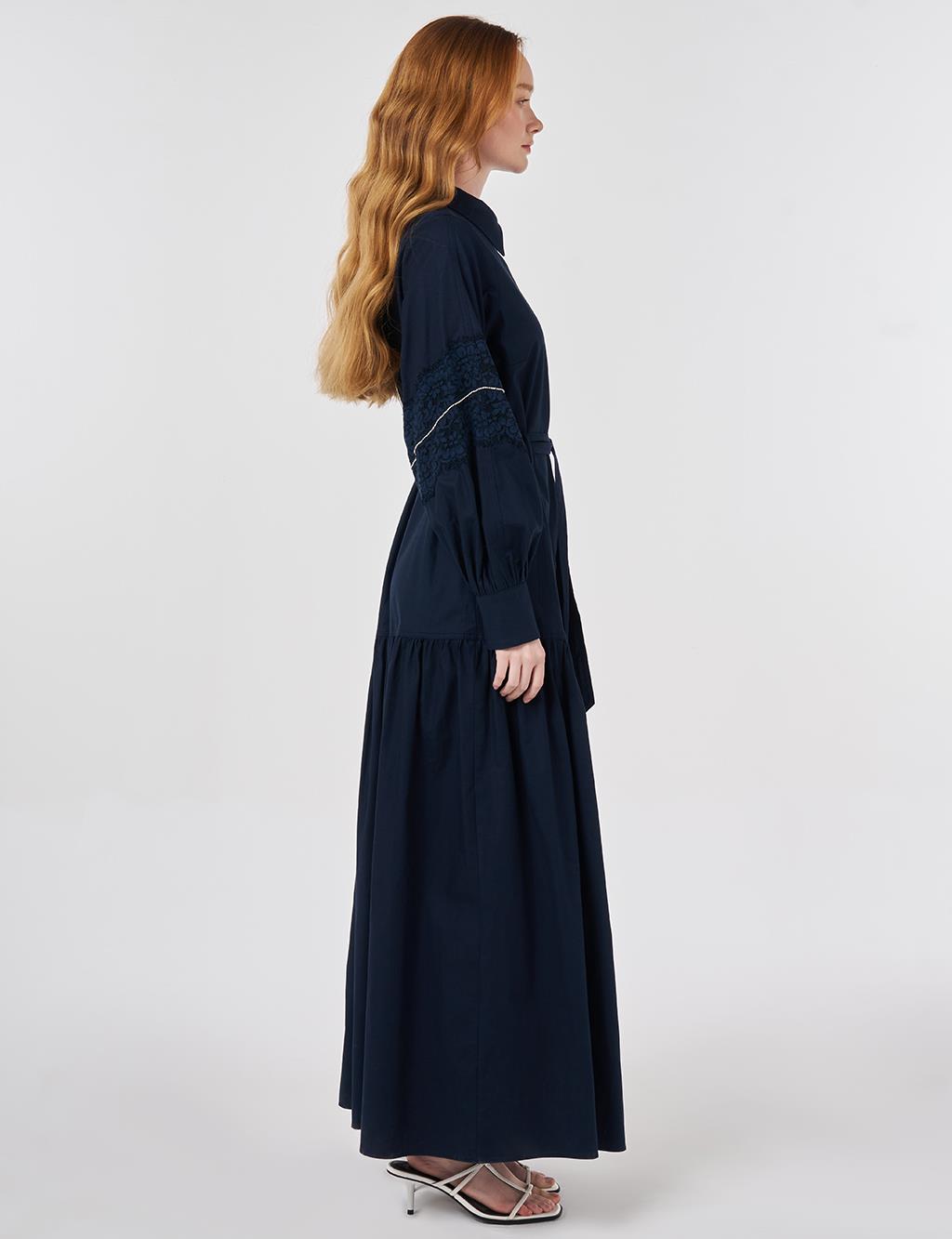 Lace Trimmed Maxi Dress Dark Navy