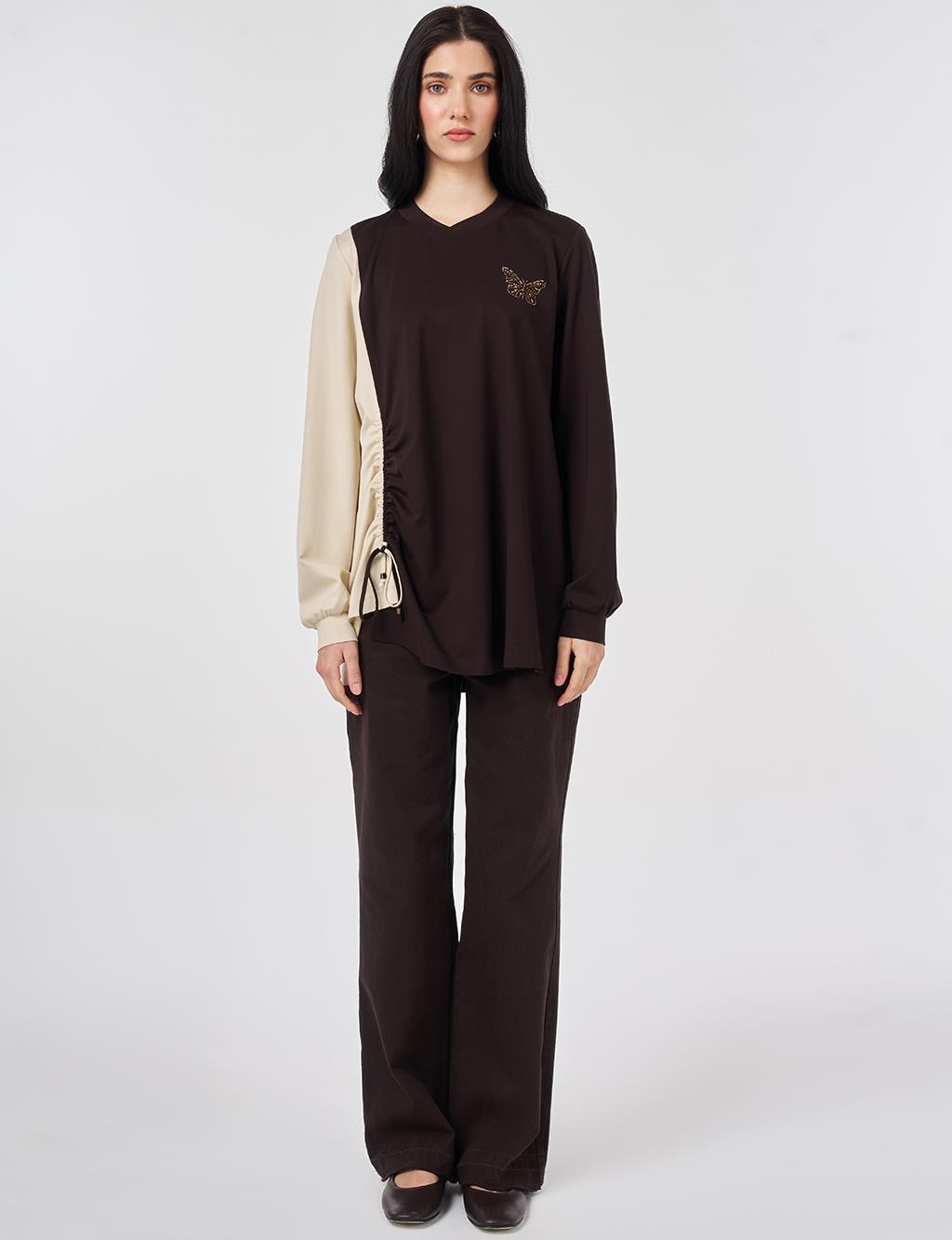 Gathered Detail Jersey Tunic Dark Brown