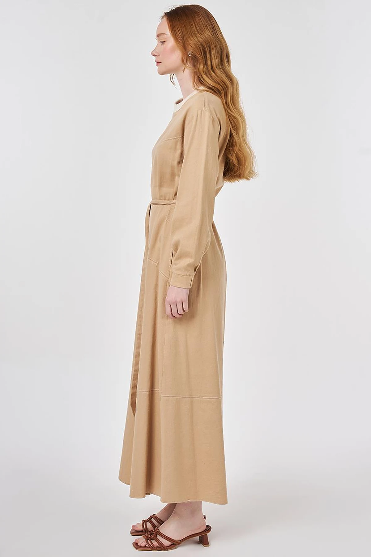 100% Cotton Piece Stitched Dress Beige