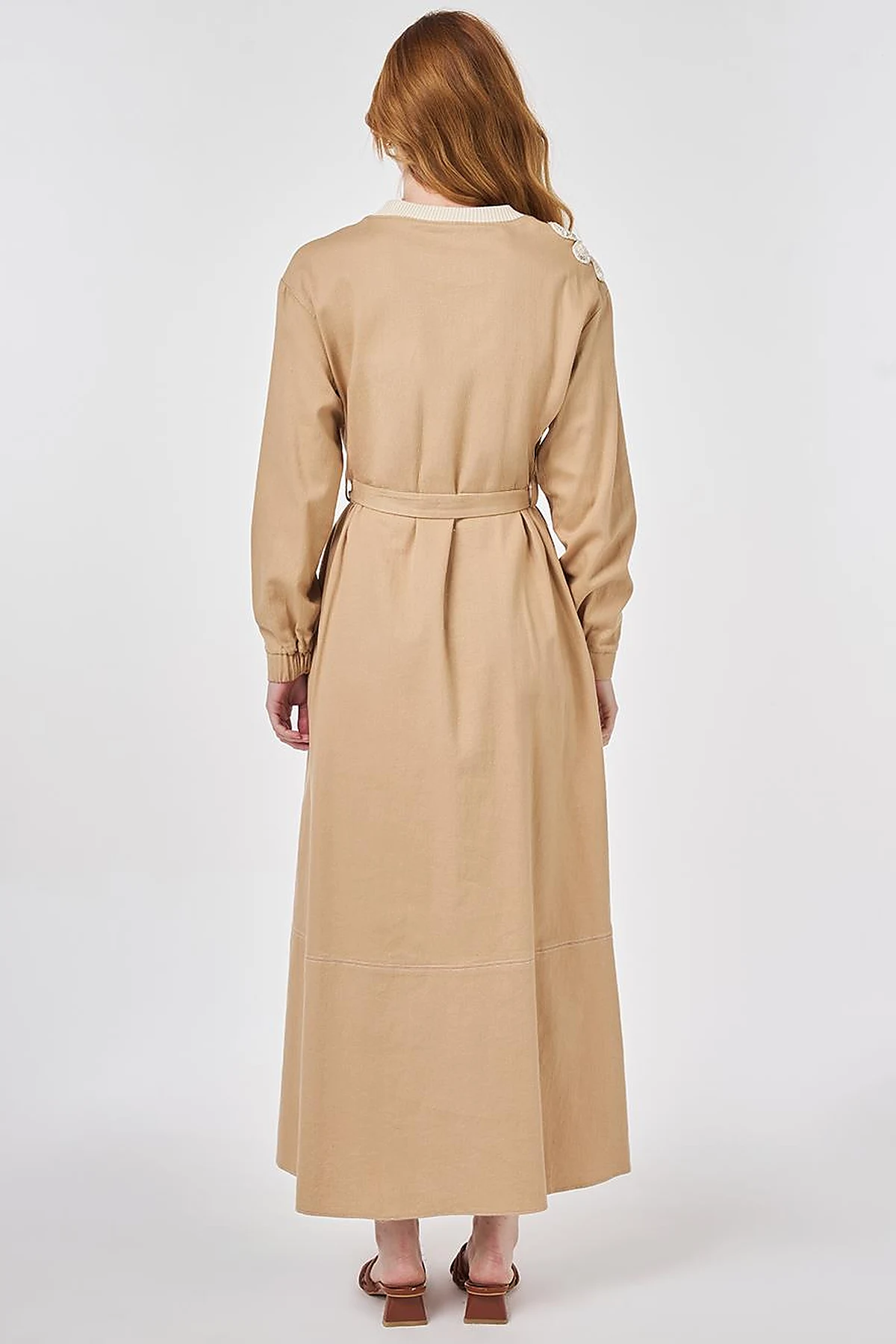 100% Cotton Piece Stitched Dress Beige