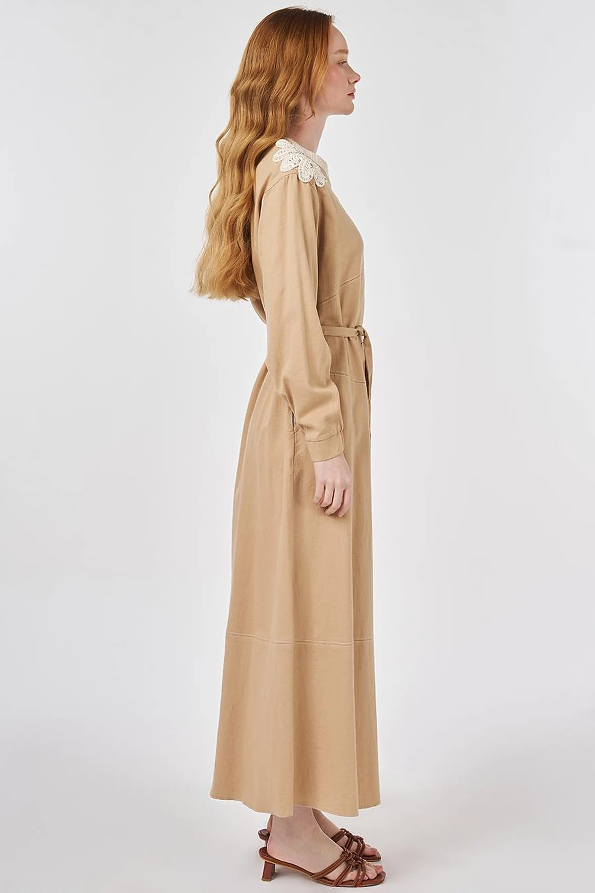 100% Cotton Piece Stitched Dress Beige