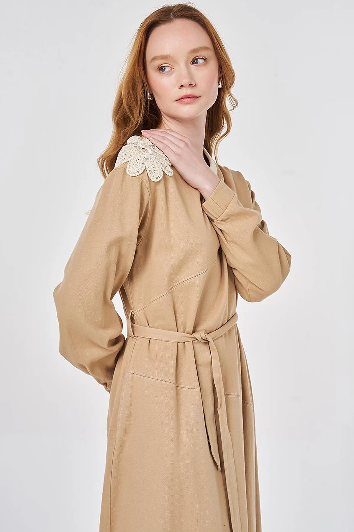 100% Cotton Piece Stitched Dress Beige