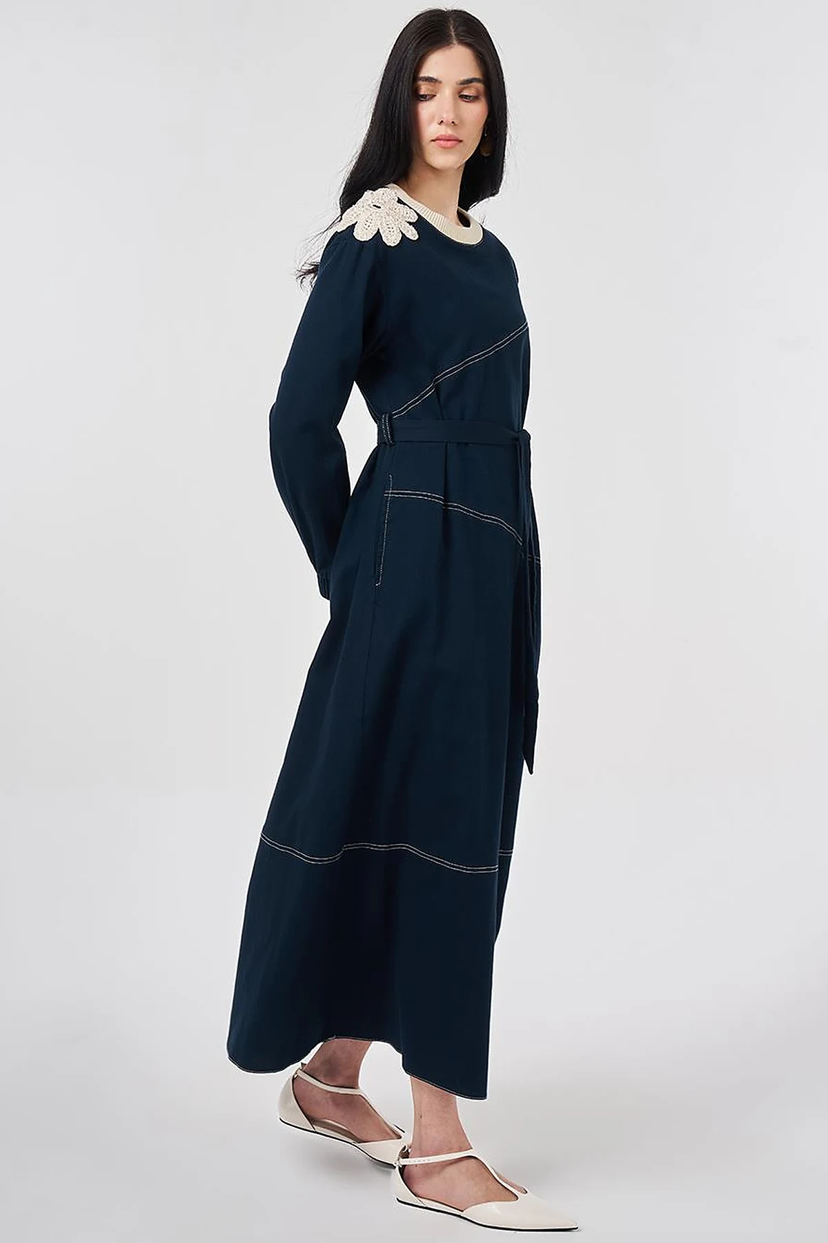 100% Cotton Piece Stitched Dress Navy