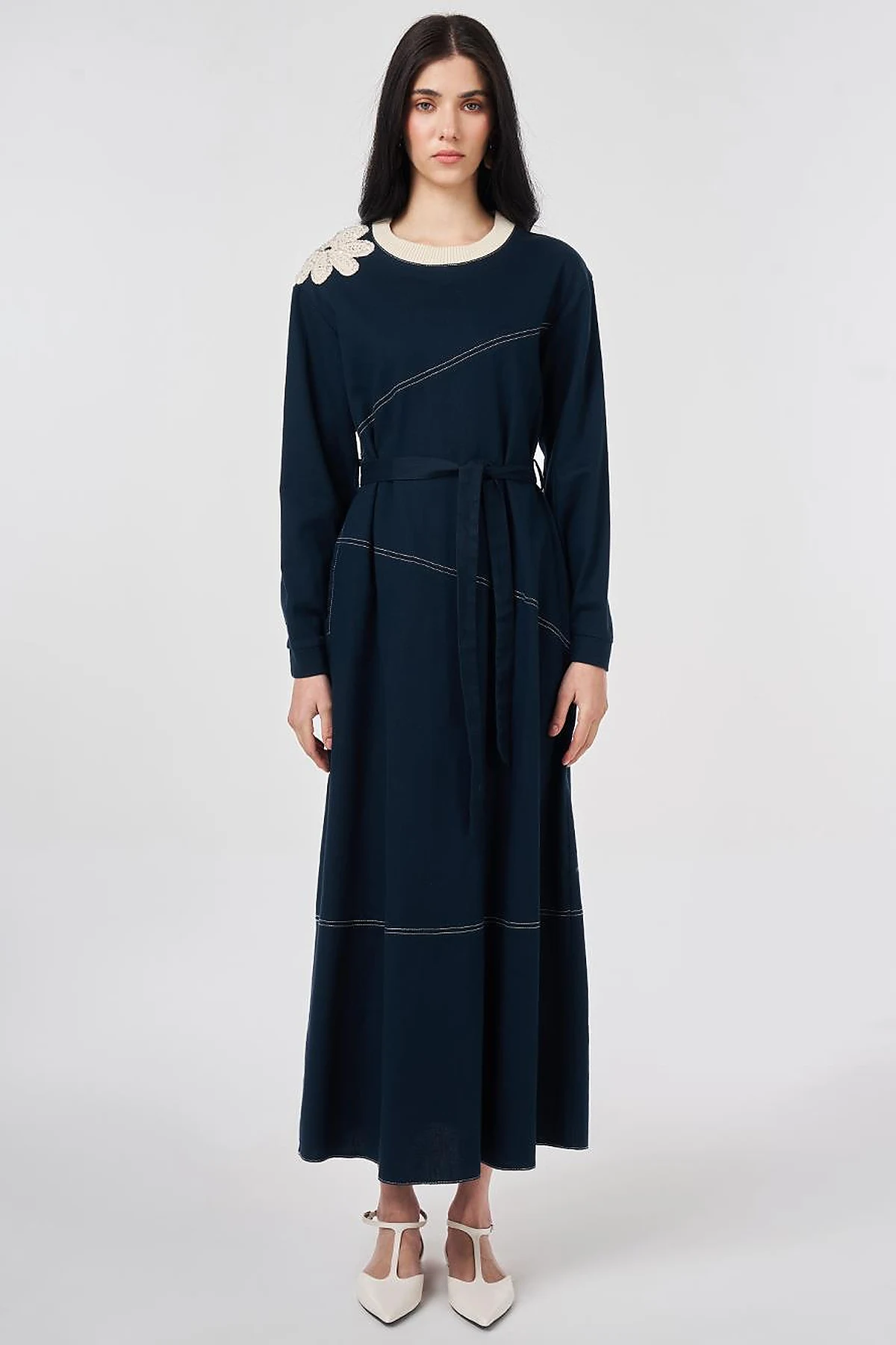 100% Cotton Piece Stitched Dress Navy
