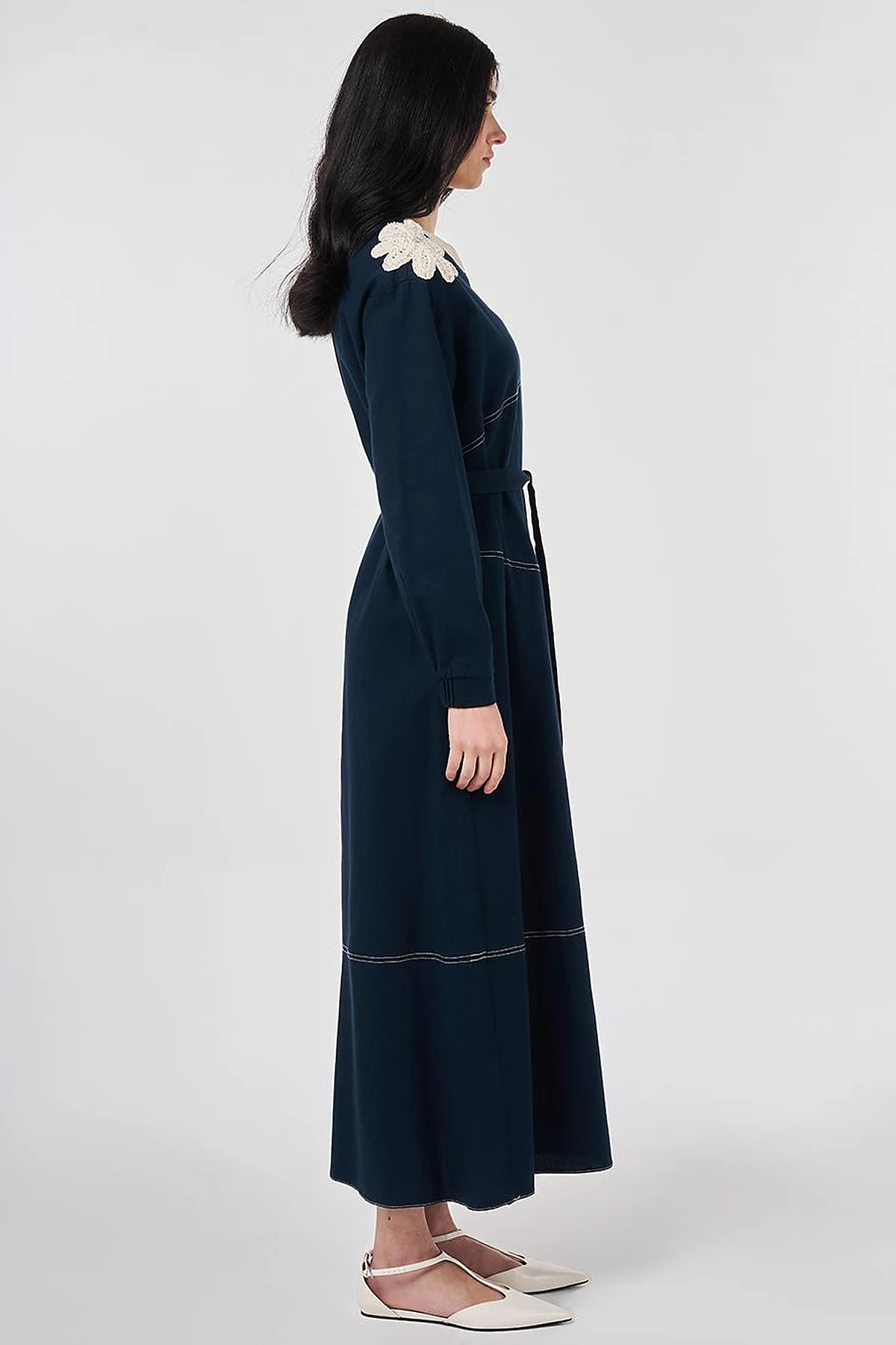 100% Cotton Piece Stitched Dress Navy