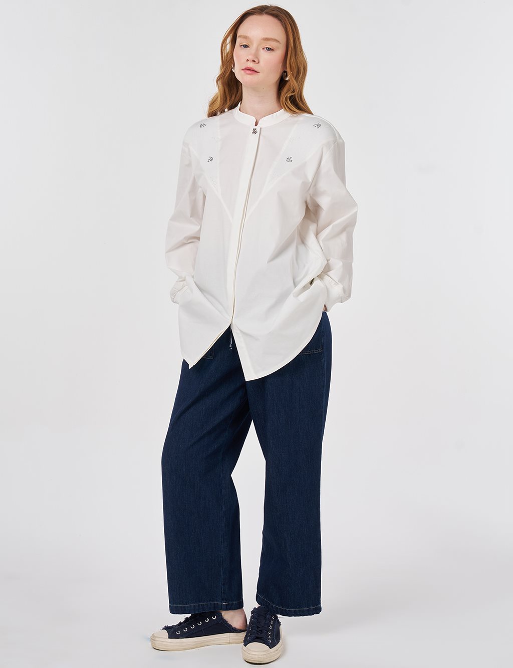 Patch Stitched Cotton Blouse Ecru