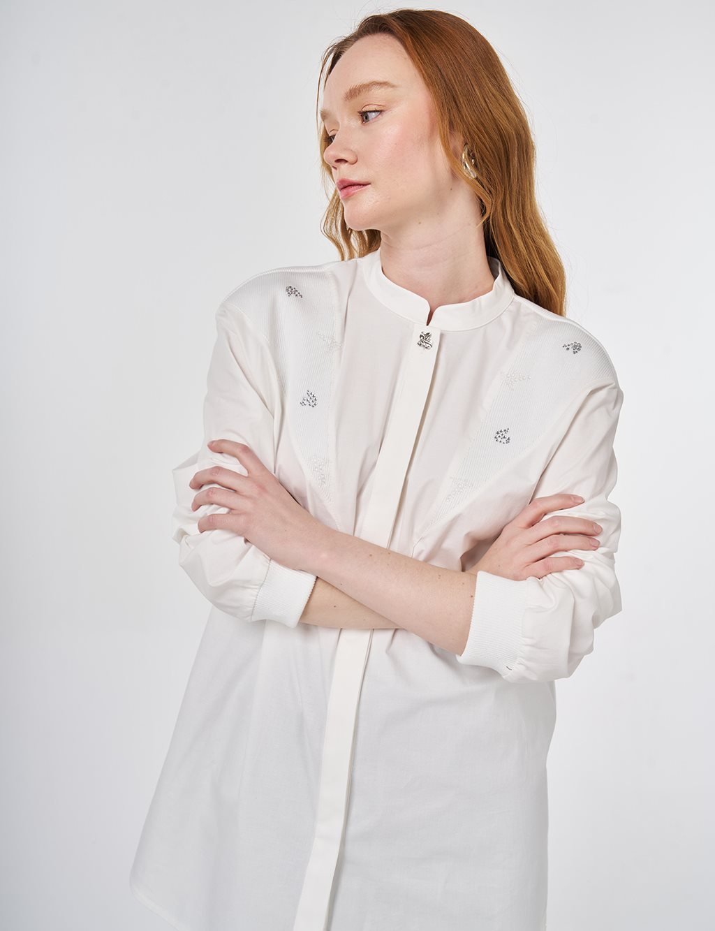 Patch Stitched Cotton Blouse Ecru